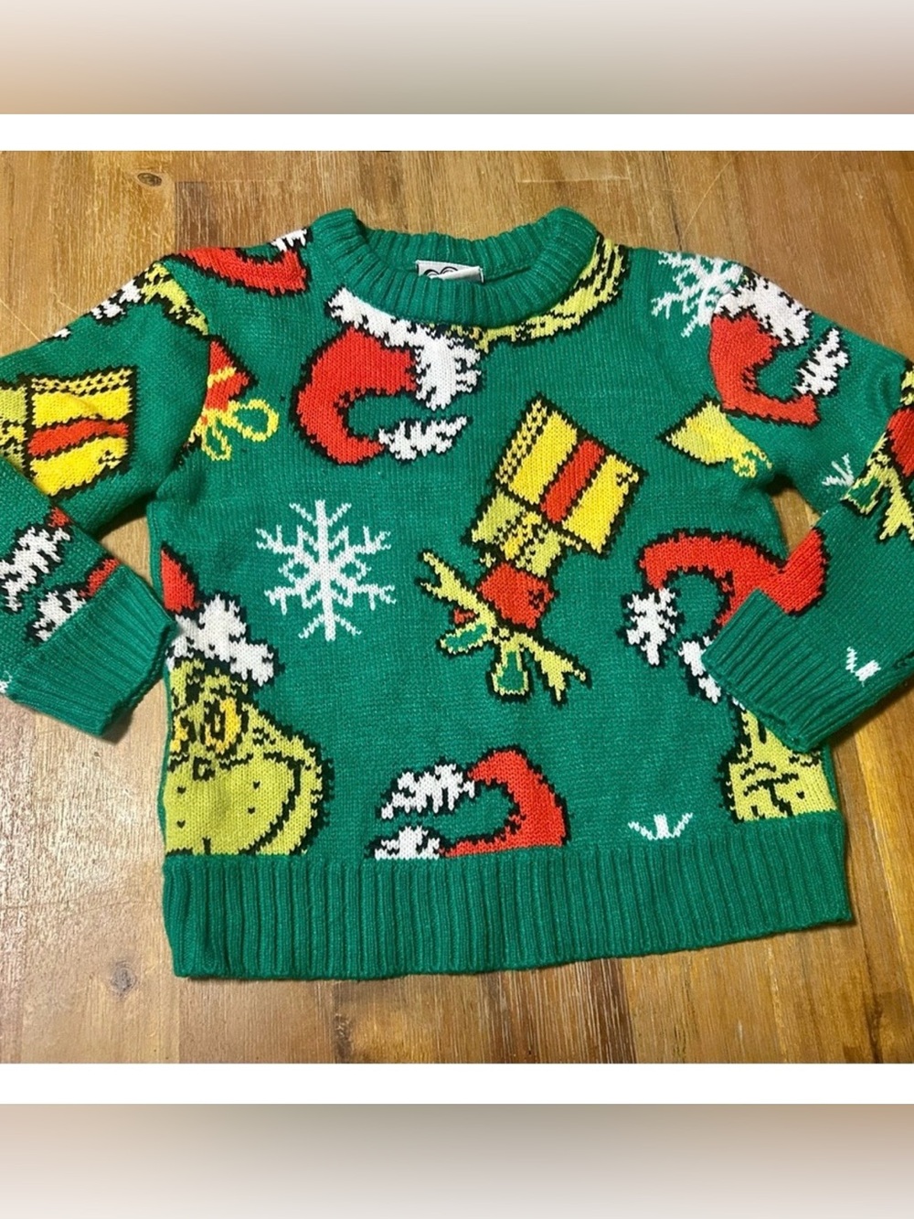 Green Holiday Grinch Knit Sweater with Gifts